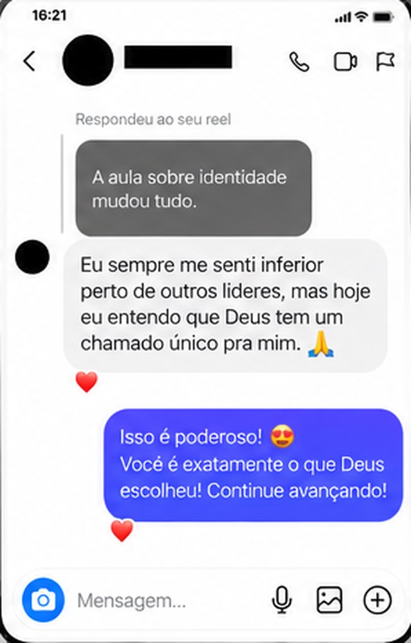 Print de conversa: uma aluna conta que a aula sobre identidade mudou tudo e que deixou de se sentir inferior a outros lideres.